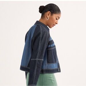 NWT! CAbi Blue Jean Jacket with Color-Blocking Design